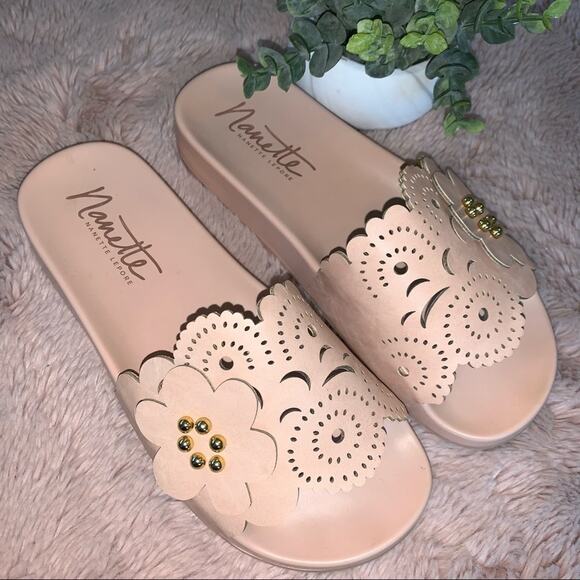 Nanette Lepore Light Pink Floral Laser Cut Slip On Summer Sandals Size: 6 - Picture 12 of 12